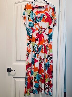 Attitudes by Renee Pink and Orange Floral Sleeveless A-line Dress Women's large